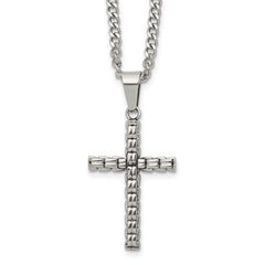 Chisel Stainless Steel Polished Woven Cross Pendant on a 22 inch Curb Chain NecklaceSRN3366-22