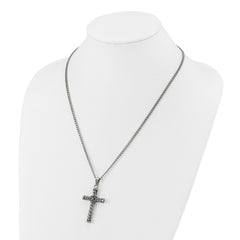 Chisel Stainless Steel Antiqued and Polished Cross Pendant on a 22 inch Curb Chain NecklaceSRN3367-22