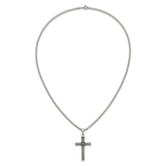 Chisel Stainless Steel Antiqued and Polished Cross Pendant on a 22 inch Curb Chain NecklaceSRN3367-22