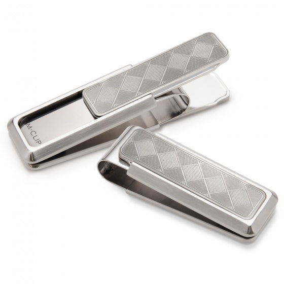 MClip Stainless Brushed With Etched Herringbone Money Clip SS-BSS-ESHB