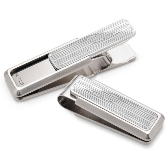 MClip Stainless Brushed With Etched Wood Grain Money Clip SS-BSS-ESWD