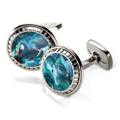 MClip Green Abalone Carved Round Cufflinks SS-CLC-GNAB
