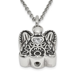 Sentimental Expressions Stainless Steel Clear CZ April Birthstone Antiqued Angel Ash Holder 18 Inch Necklace SSX100APR