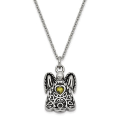 Sentimental Expressions Stainless Steel Light Green CZ August Birthstone Antiqued Angel Ash Holder 18 Inch Necklace SSX100AUG