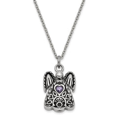 Sentimental Expressions Stainless Steel Purple CZ February Birthstone Antiqued Angel Ash Holder 18 Inch Necklace SSX100FEB