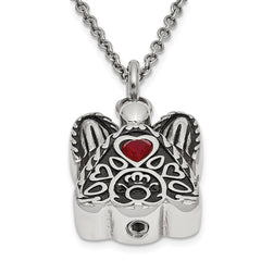 Sentimental Expressions Stainless Steel Dark Red CZ January Birthstone Antiqued Angel Ash Holder 18 Inch Necklace SSX100JAN
