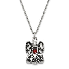 Sentimental Expressions Stainless Steel Red CZ July Birthstone Antiqued Angel Ash Holder 18 Inch Necklace SSX100JUL