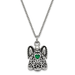 Sentimental Expressions Stainless Steel Green CZ May Birthstone Antiqued Angel Ash Holder 18 Inch Necklace SSX100MAY