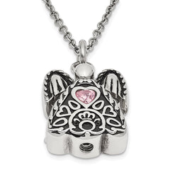 Sentimental Expressions Stainless Steel Pink CZ October Birthstone Antiqued Angel Ash Holder 18 Inch Necklace SSX100OCT