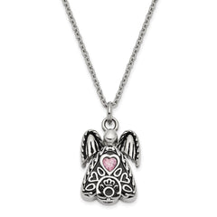 Sentimental Expressions Stainless Steel Pink CZ October Birthstone Antiqued Angel Ash Holder 18 Inch Necklace SSX100OCT