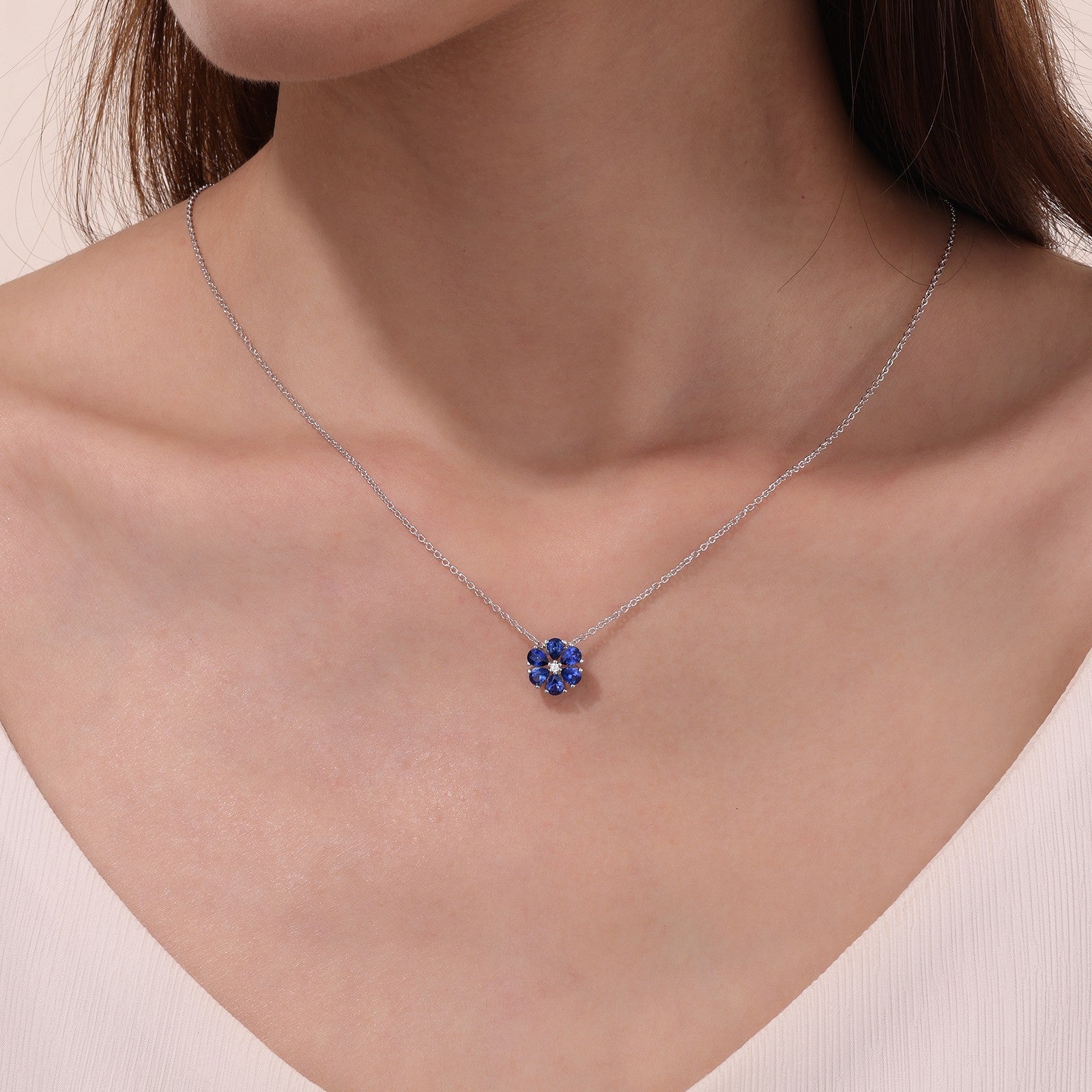 LAFONN Fancy Lab-Grown Sapphire Flower Necklace SYP007SP20