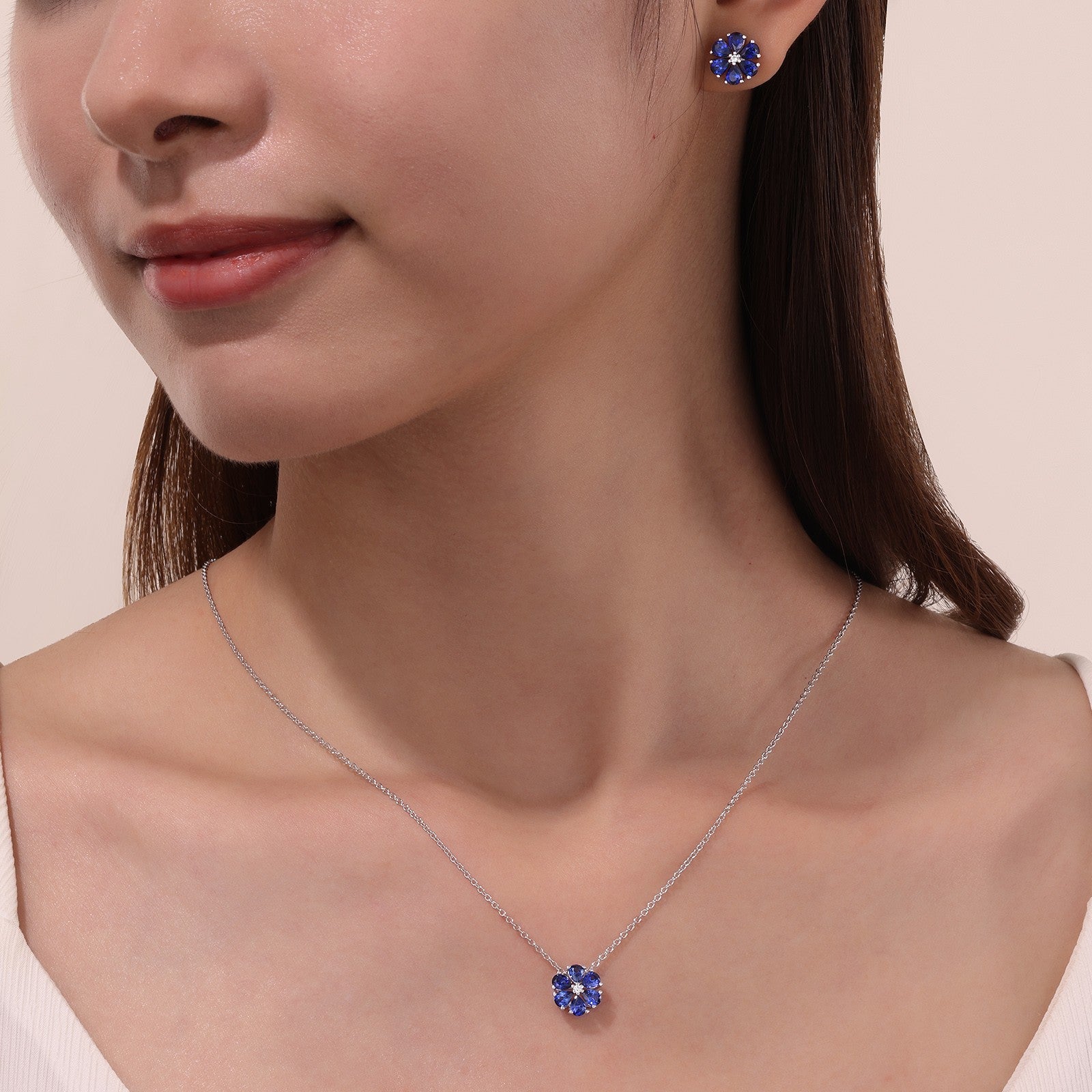 LAFONN Fancy Lab-Grown Sapphire Flower Necklace SYP007SP20