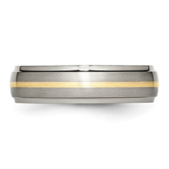 Chisel Titanium Brushed Center with 14k Gold Inlay 6mm Ridged Edge Band