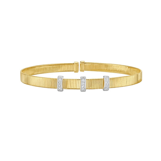 Two-tone Gold Polished Diamond Omega Bracelet