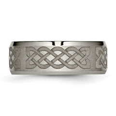 Chisel Titanium Brushed and Polished Celtic Laser Design 8mm Beveled Edge Band