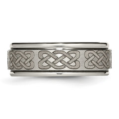 Chisel Titanium Brushed and Polished Celtic Laser Design 8mm Ridged Edge Band