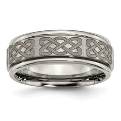 Chisel Titanium Brushed and Polished Celtic Laser Design 8mm Ridged Edge Band