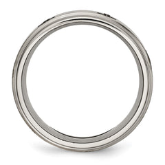 Chisel Titanium Brushed and Polished Cross Laser Design 8mm Ridged Edge Band
