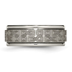 Chisel Titanium Brushed and Polished Laser Design 8mm Ridged Edge Band
