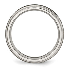 Chisel Titanium Brushed and Polished Cross Laser Design 8mm Ridged Edge Band