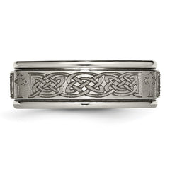 Chisel Titanium Brushed and Polished Cross Laser Design 8mm Ridged Edge Band