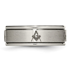 Chisel Titanium Brushed and Polished Masonic Laser Design 8mm Ridged Edge Band