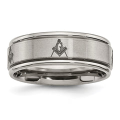 Chisel Titanium Brushed and Polished Masonic Laser Design 8mm Ridged Edge Band