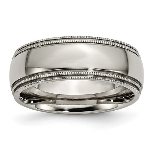 Chisel Titanium Polished 8mm Grooved and Beaded Edge Band