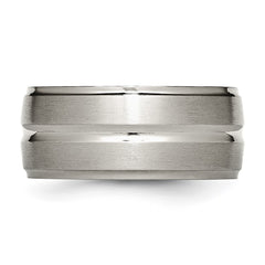 Chisel Titanium Brushed and Polished 10mm Grooved Ridged Edge Band