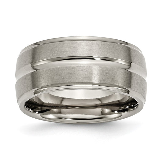 Chisel Titanium Brushed and Polished 10mm Grooved Ridged Edge Band