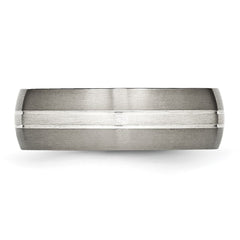 Chisel Titanium Brushed and Polished with Sterling Silver Inlay 7mm Grooved Band