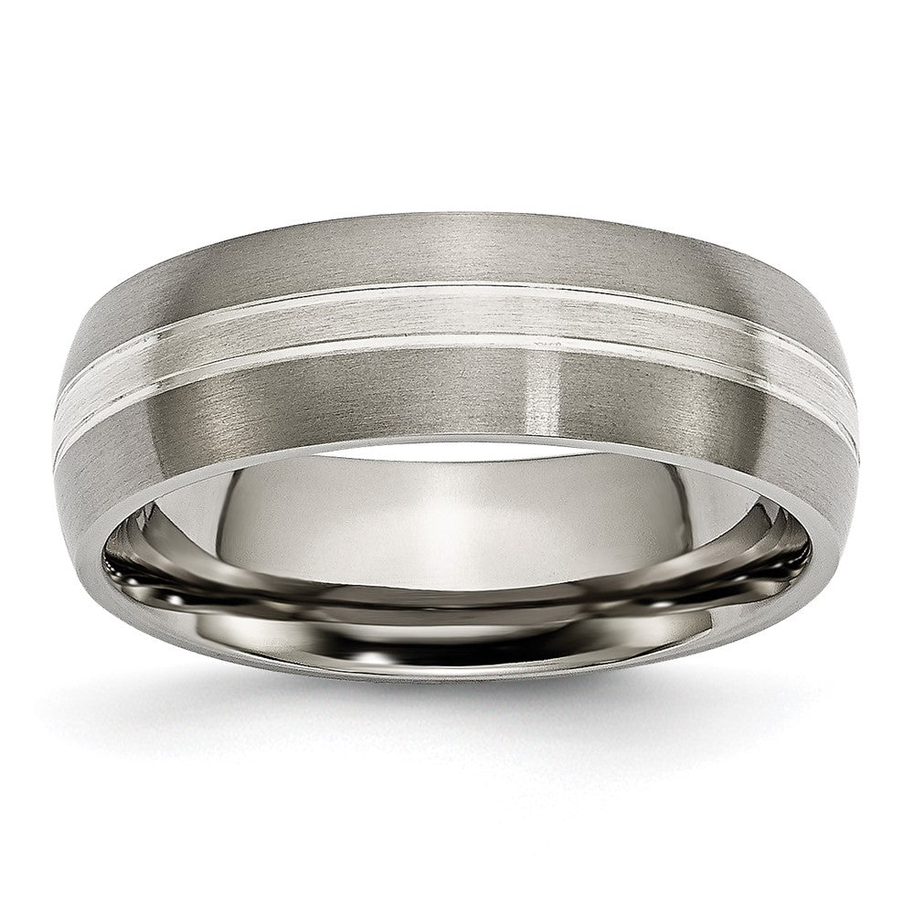 Chisel Titanium Brushed and Polished with Sterling Silver Inlay 7mm Grooved Band