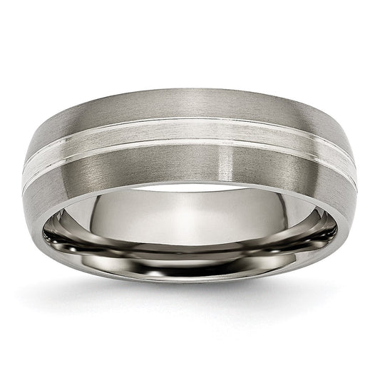 Chisel Titanium Brushed and Polished with Sterling Silver Inlay 7mm Grooved Band