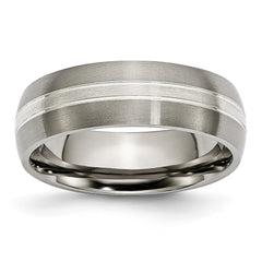 Chisel Titanium Brushed and Polished with Sterling Silver Inlay 7mm Grooved Band