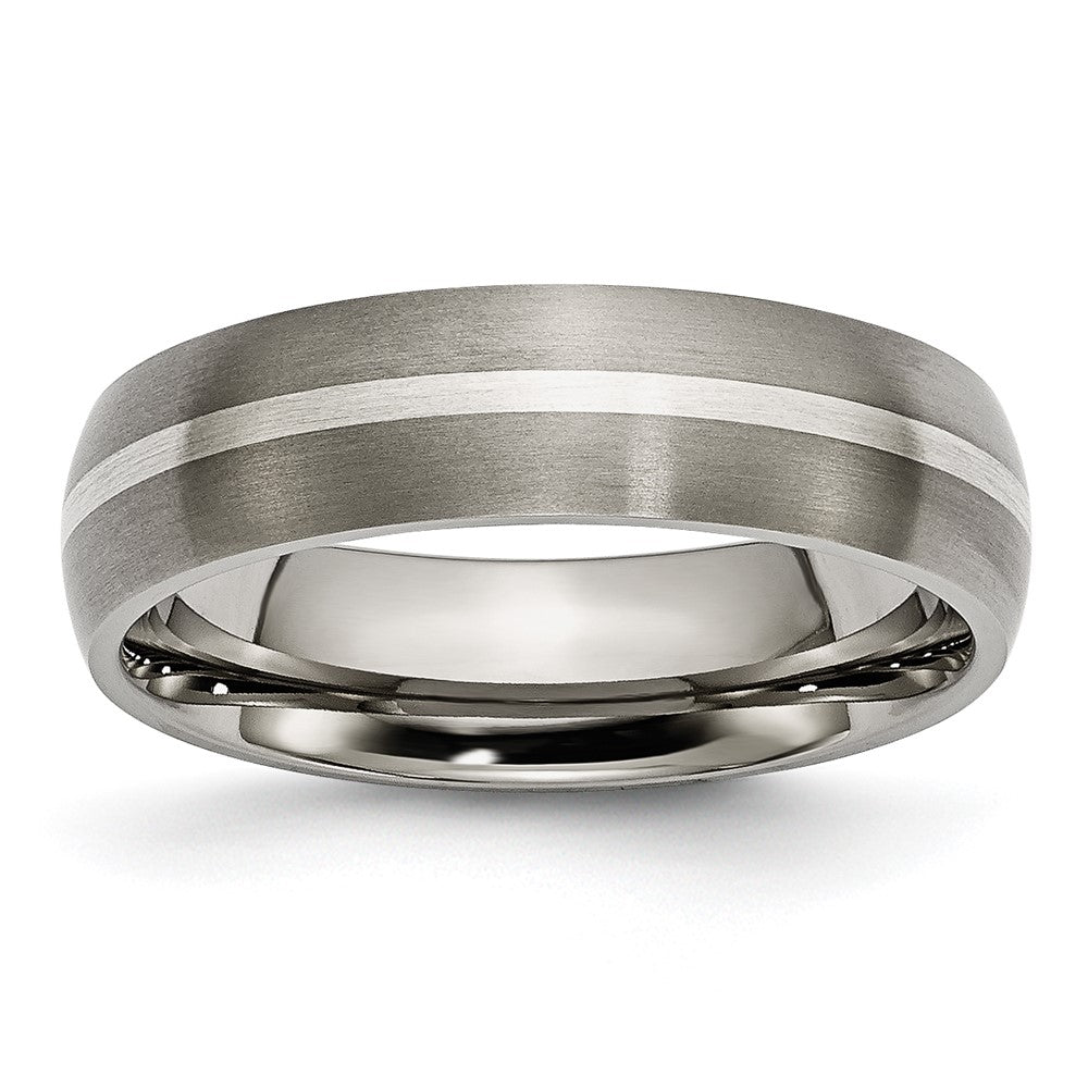 Chisel Titanium Brushed with Sterling Silver Inlay 6mm Band