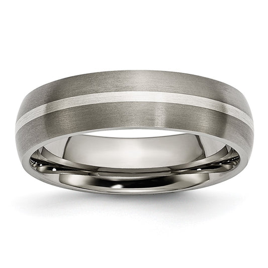 Chisel Titanium Brushed with Sterling Silver Inlay 6mm Band