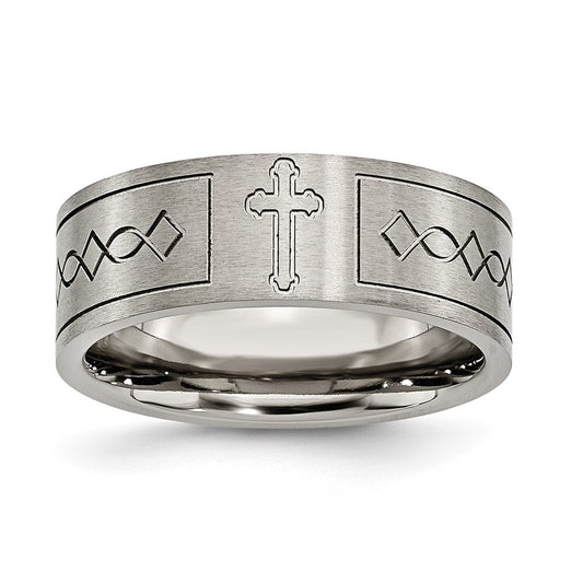 Chisel Titanium Brushed Cross Design 8mm Flat Band