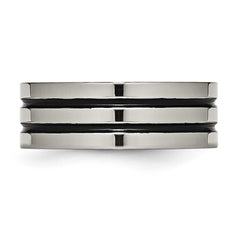 Chisel Titanium Polished Black Enamel Grooved 8mm Flat Band