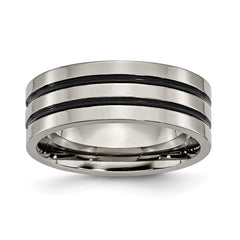 Chisel Titanium Polished Black Enamel Grooved 8mm Flat Band