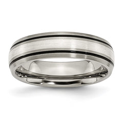 Chisel Titanium Antiqued with Brushed Center Sterling Silver Inlay 6mm Grooved Band