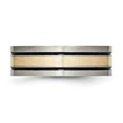 Chisel Titanium Antiqued and Brushed with 14k Gold Inlay 7mm Flat Band