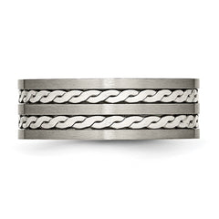 Chisel Titanium Antiqued and Brushed with Sterling Silver Braided Inlay 8mm Band