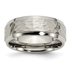 Chisel Titanium Polished and Hammered 8mm Beveled Edge Band