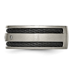 Chisel Titanium Brushed Black IP-plated Cable 1/20 Carat Diamond 10mm Band