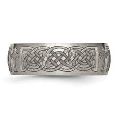 Chisel Titanium Brushed Celtic Cross Laser Design 8mm Band