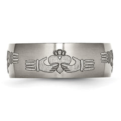 Chisel Titanium Brushed Claddagh Laser Design 8mm Band