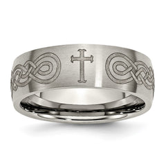 Chisel Titanium Brushed Cross Laser Design 8mm Band