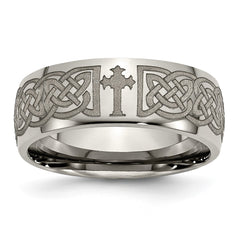Chisel Titanium Polished Celtic Cross Laser Design 8mm Band