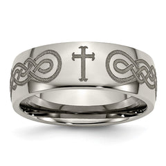 Chisel Titanium Polished Cross Laser Design 8mm Band