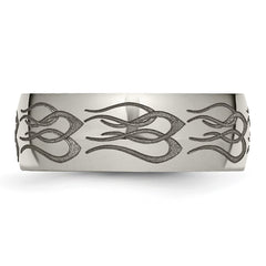 Chisel Titanium Polished Flame Laser Design 8mm Band